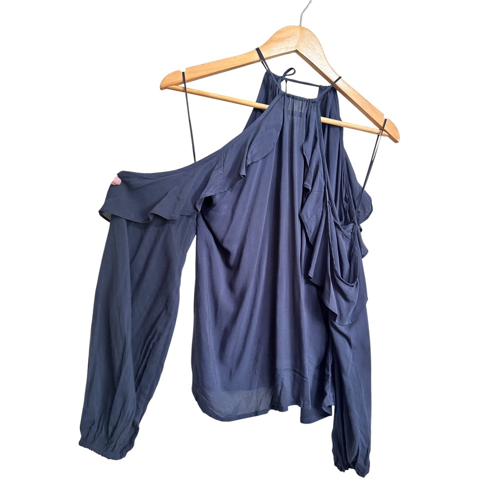 Abercrombie & Fitch Women's Cold Shoulder Ruffle Long Sleeve Top blue Large‎